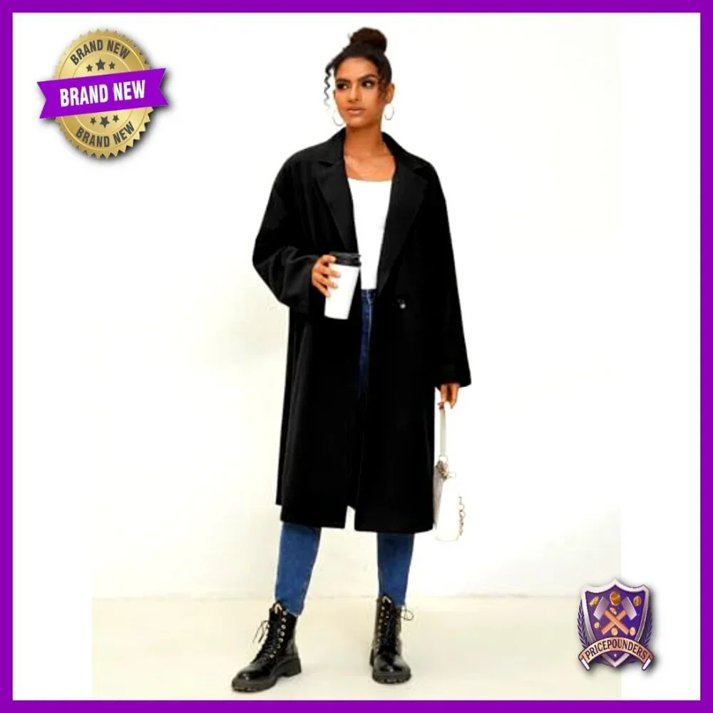 Oversized Wool Blend Trench Coat Double Breasted Long Winter Overcoat Chic